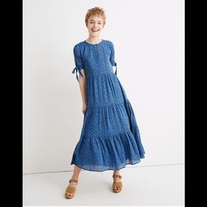 Tie-Sleeve Tiered Midi Dress in Calico Floral